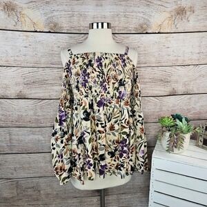Torrid Floral Print‎ Cold Shoulder Smocked Top Plus Size 0 Large